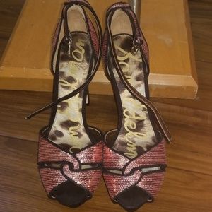 Sz 10 Sam Edelman pink sequin 4" platform heels